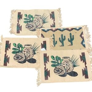 Set of 4 Vintage Southwestern Placemats Native American Decor Table Mats tassels